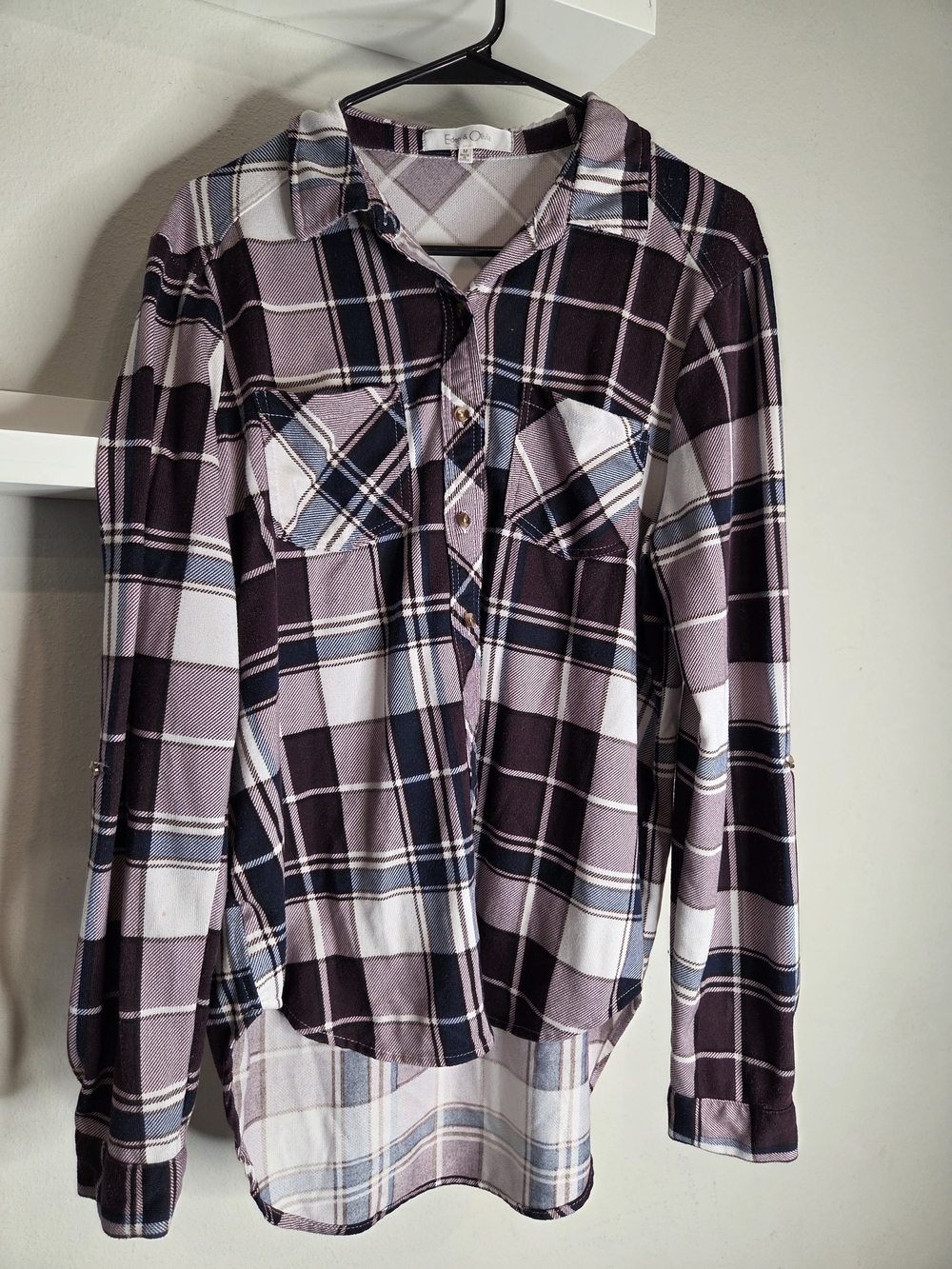 Eden & Olivia Plaid Button-Down Shirt in Purple & White